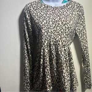 Gaze Cheetah Print Long Sleeve Peplum Blouse